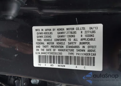 2014 Acura Rlx from USA, damaged, VIN JH4KC1F3XEC002365